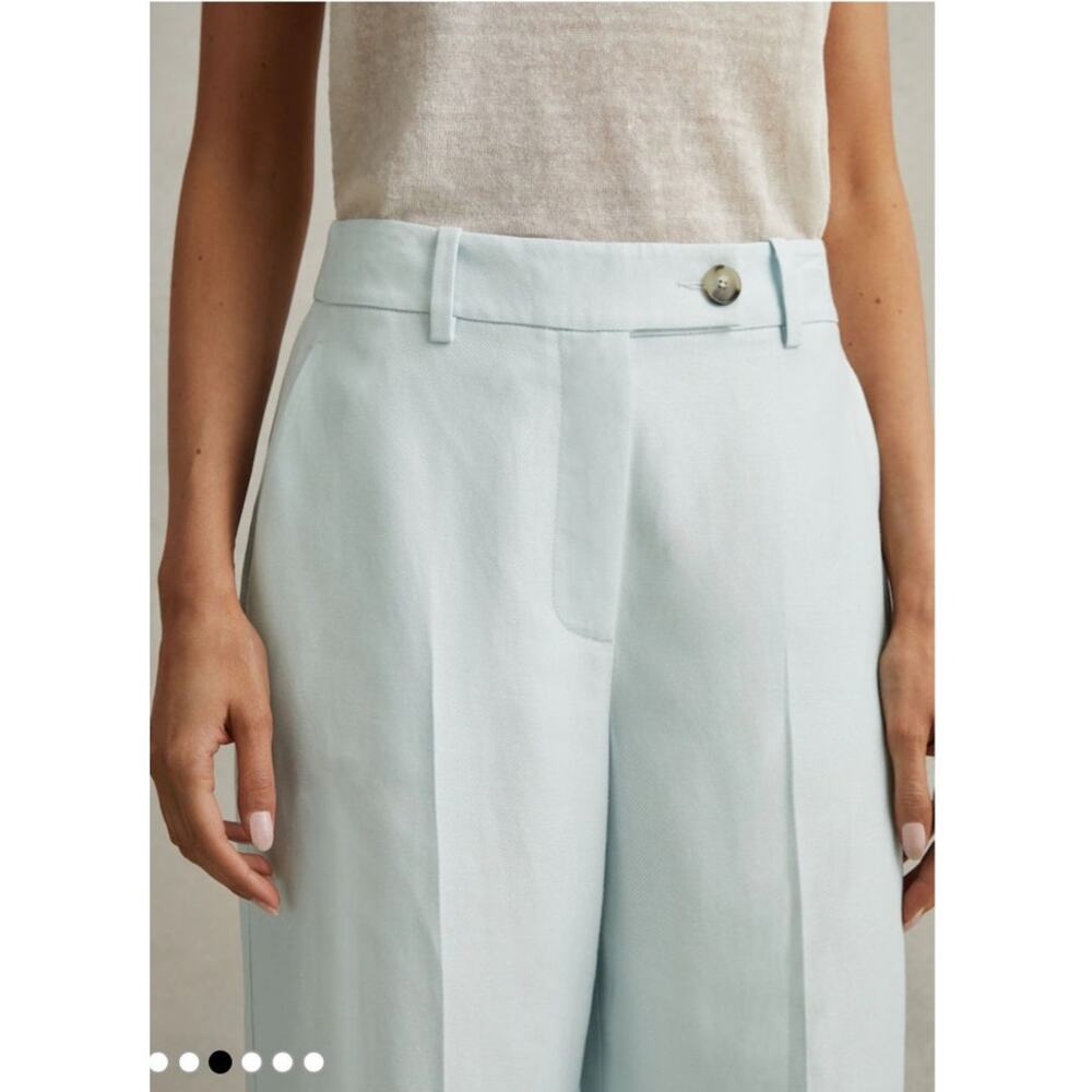 REISS Sky Blue Lori Viscose-Linen Wide Leg Suit Trousers - Picture 3 of 12